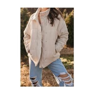 The Post Isabella Corduroy Puffer Jacket Women’s Size M Beige Winter Coat